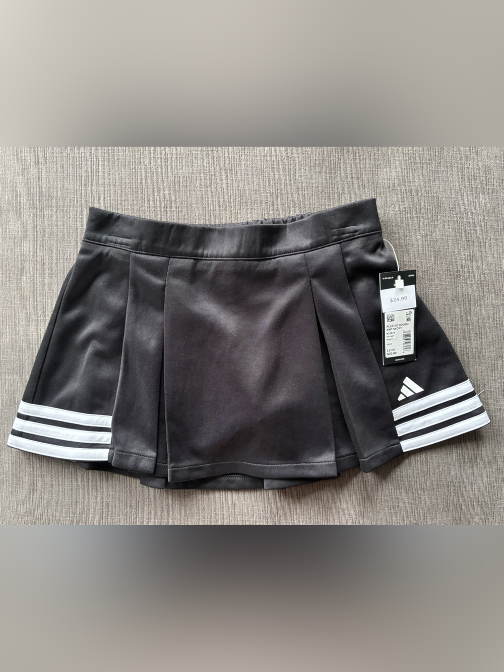NWT Adidas Girls Pleated Double Knit Skort Black Size L (14)